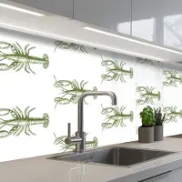 KitchenYeah Keuken achterwand 200x80 cm - Spatscherm zelfklevend Kreeften - Groen - Patroon - Muurbeschermer - Spatwand fornuis