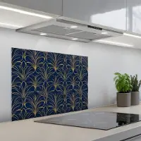 KitchenYeah Spatscherm 70x50 cm - Zelfklevende achterwand Deco - Waaier - Blauw - Keuken muurbeschermer - Spatwand fornuis