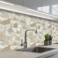 KitchenYeah Keuken achterwand 150x80 cm - Spatscherm zelfklevend Mozaïek - Stenen - Beige - Muurbeschermer - Spatwand fornuis