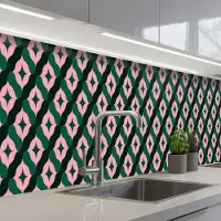 KitchenYeah Keuken achterwand 450x60 cm - Spatscherm zelfklevend Groen - Roze - Retro - Sterren - Muurbeschermer - Spatwand fornuis