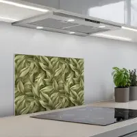KitchenYeah Spatscherm 60x40 cm - Zelfklevende achterwand Bladeren - Modern - Groen - Keuken muurbeschermer - Spatwand fornuis