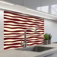 KitchenYeah Keuken achterwand 100x80 cm - Spatscherm zelfklevend Golven - Rood - Patroon - Crème - Muurbeschermer - Spatwand fornuis