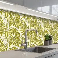 KitchenYeah Keuken achterwand 150x80 cm - Spatscherm zelfklevend Palmblad - Patroon - Groen - Muurbeschermer - Spatwand fornuis