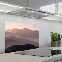 KitchenYeah Spatscherm 70x50 cm - Zelfklevende achterwand Panorama - Landschap - Bergen - Keuken muurbeschermer - Spatwand fornuis