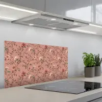 KitchenYeah Spatscherm 90x45 cm - Zelfklevende achterwand Botanisch - Bloemen - Roze - Keuken muurbeschermer - Spatwand fornuis