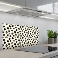 KitchenYeah Spatscherm 80x40 cm - Zelfklevende achterwand Madeliefjes - Grafisch - Zwart - Beige - Keuken muurbeschermer - Spatwand fornuis