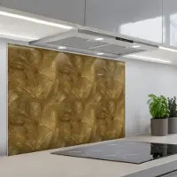 KitchenYeah Spatscherm 90x60 cm - Zelfklevende achterwand Organisch - Lijnen - Goud - Keuken muurbeschermer - Spatwand fornuis