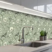 KitchenYeah Keuken achterwand 400x60 cm - Spatscherm zelfklevend Klassiek - Botanisch - Groen - Muurbeschermer - Spatwand fornuis