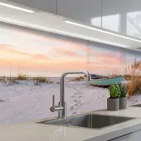 KitchenYeah Keuken achterwand 150x80 cm - Spatscherm zelfklevend Rustiek - Roeiboot - Zandstrand - Muurbeschermer - Spatwand fornuis