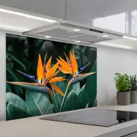 KitchenYeah Spatscherm 90x60 cm - Zelfklevende achterwand Paradijsvogel - Bloem - Exotisch - Keuken muurbeschermer - Spatwand fornuis