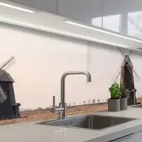 KitchenYeah Keuken achterwand 300x60 cm - Spatscherm zelfklevend Windmolens - Landschap - Veld - Muurbeschermer - Spatwand fornuis