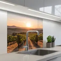 KitchenYeah Keuken achterwand 80x80 cm - Spatscherm zelfklevend Wijngaard - Zonsondergang - Landschap - Muurbeschermer - Spatwand fornuis