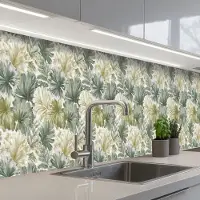 KitchenYeah Keuken achterwand 400x60 cm - Spatscherm zelfklevend Bladeren - Botanisch - Groen - Muurbeschermer - Spatwand fornuis