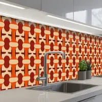 KitchenYeah Keuken achterwand 300x60 cm - Spatscherm zelfklevend Geometrisch - Retro - Oranje - Muurbeschermer - Spatwand fornuis