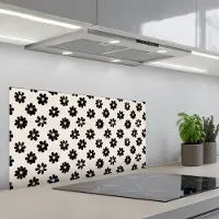 KitchenYeah Spatscherm 80x40 cm - Zelfklevende achterwand Grafisch - Madeliefjes - Zwart - Beige - Keuken muurbeschermer - Spatwand fornuis