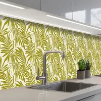 KitchenYeah Keuken achterwand 500x80 cm - Spatscherm zelfklevend Palmblad - Patroon - Groen - Muurbeschermer - Spatwand fornuis