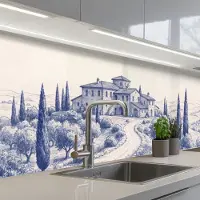 KitchenYeah Keuken achterwand 300x80 cm - Spatscherm zelfklevend Rustiek - Landgoed - Blauw - Muurbeschermer - Spatwand fornuis