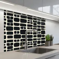 KitchenYeah Keuken achterwand 100x80 cm - Spatscherm zelfklevend Modern - Organisch - Zwart - Muurbeschermer - Spatwand fornuis