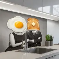 KitchenYeah Keuken achterwand 80x60 cm - Spatscherm zelfklevend Ontbijt - Koppel - Ei - Brood - Muurbeschermer - Spatwand fornuis