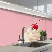 KitchenYeah Keuken achterwand 200x80 cm - Spatscherm zelfklevend Kers - Slagroom - Roze - Muurbeschermer - Spatwand fornuis
