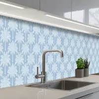 KitchenYeah Keuken achterwand 500x60 cm - Spatscherm zelfklevend Palmboom - Modern - Blauw - Muurbeschermer - Spatwand fornuis