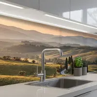 KitchenYeah Keuken achterwand 200x60 cm - Spatscherm zelfklevend Toscaans - Landschap - Heuvels - Muurbeschermer - Spatwand fornuis