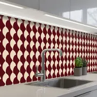 KitchenYeah Keuken achterwand 350x60 cm - Spatscherm zelfklevend Rood - Tegelpatroon - Crème - Muurbeschermer - Spatwand fornuis