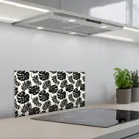 KitchenYeah Spatscherm 70x30 cm - Zelfklevende achterwand Modern - Monstera - Zwart - Keuken muurbeschermer - Spatwand fornuis