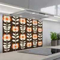 KitchenYeah Spatscherm 80x55 cm - Zelfklevende achterwand Bloemen - Retro - Bruin - Keuken muurbeschermer - Spatwand fornuis