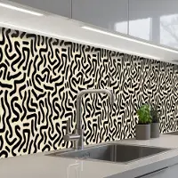 KitchenYeah Keuken achterwand 450x60 cm - Spatscherm zelfklevend Abstract - Lijnen - Zwart - Muurbeschermer - Spatwand fornuis