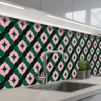 KitchenYeah Keuken achterwand 300x60 cm - Spatscherm zelfklevend Groen - Roze - Retro - Sterren - Muurbeschermer - Spatwand fornuis