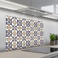 KitchenYeah Spatscherm 100x65 cm - Zelfklevende achterwand Klassiek - Patroon - Kleurrijk - Keuken muurbeschermer - Spatwand fornuis