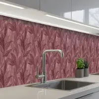 KitchenYeah Keuken achterwand 500x60 cm - Spatscherm zelfklevend Bladeren - Patroon - Paars - Muurbeschermer - Spatwand fornuis