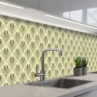 KitchenYeah Keuken achterwand 500x80 cm - Spatscherm zelfklevend Klassiek - Waaier - Groen - Muurbeschermer - Spatwand fornuis