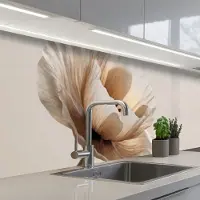 KitchenYeah Keuken achterwand 300x80 cm - Spatscherm zelfklevend Bloem - Beige - Crème - Muurbeschermer - Spatwand fornuis