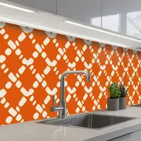 KitchenYeah Keuken achterwand 250x60 cm - Spatscherm zelfklevend Oranje - Ruitpatroon - Wit - Muurbeschermer - Spatwand fornuis