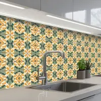 KitchenYeah Keuken achterwand 200x60 cm - Spatscherm zelfklevend Keramiek - Verweerd - Kleurrijk - Muurbeschermer - Spatwand fornuis