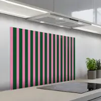 KitchenYeah Spatscherm 100x65 cm - Zelfklevende achterwand Verticale strepen - Groen - Roze - Keuken muurbeschermer - Spatwand fornuis
