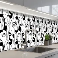 KitchenYeah Keuken achterwand 500x60 cm - Spatscherm zelfklevend Lijnen - Gezichten - Zwart - Wit - Muurbeschermer - Spatwand fornuis
