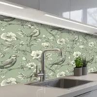KitchenYeah Keuken achterwand 150x60 cm - Spatscherm zelfklevend Klassiek - Botanisch - Groen - Muurbeschermer - Spatwand fornuis