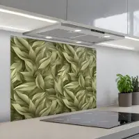KitchenYeah Spatscherm 90x70 cm - Zelfklevende achterwand Bladeren - Modern - Groen - Keuken muurbeschermer - Spatwand fornuis