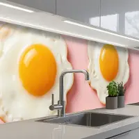 KitchenYeah Keuken achterwand 300x60 cm - Spatscherm zelfklevend Eieren - Bloem - Roze - Muurbeschermer - Spatwand fornuis