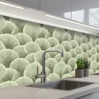 KitchenYeah Keuken achterwand 250x60 cm - Spatscherm zelfklevend Waaier - Blad - Groen - Muurbeschermer - Spatwand fornuis