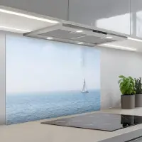 KitchenYeah Spatscherm 90x60 cm - Zelfklevende achterwand Horizon - Zeilboot - Zee - Keuken muurbeschermer - Spatwand fornuis