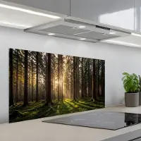 KitchenYeah Spatscherm 100x50 cm - Zelfklevende achterwand Bos - Gras - Zonlicht - Keuken muurbeschermer - Spatwand fornuis