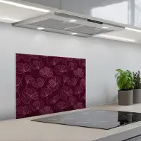 KitchenYeah Spatscherm 60x45 cm - Zelfklevende achterwand Bloemen - Patroon - Bordeauxrood - Keuken muurbeschermer - Spatwand fornuis