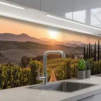 KitchenYeah Keuken achterwand 400x80 cm - Spatscherm zelfklevend Wijngaard - Zonsondergang - Landschap - Muurbeschermer - Spatwand fornuis