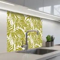 KitchenYeah Keuken achterwand 80x80 cm - Spatscherm zelfklevend Palmblad - Patroon - Groen - Muurbeschermer - Spatwand fornuis