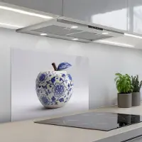 KitchenYeah Spatscherm 70x50 cm - Zelfklevende achterwand Appel - Blauw - Klassiek - Keuken muurbeschermer - Spatwand fornuis