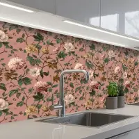 KitchenYeah Keuken achterwand 200x80 cm - Spatscherm zelfklevend Bloemen - Klassiek - Roze - Muurbeschermer - Spatwand fornuis
